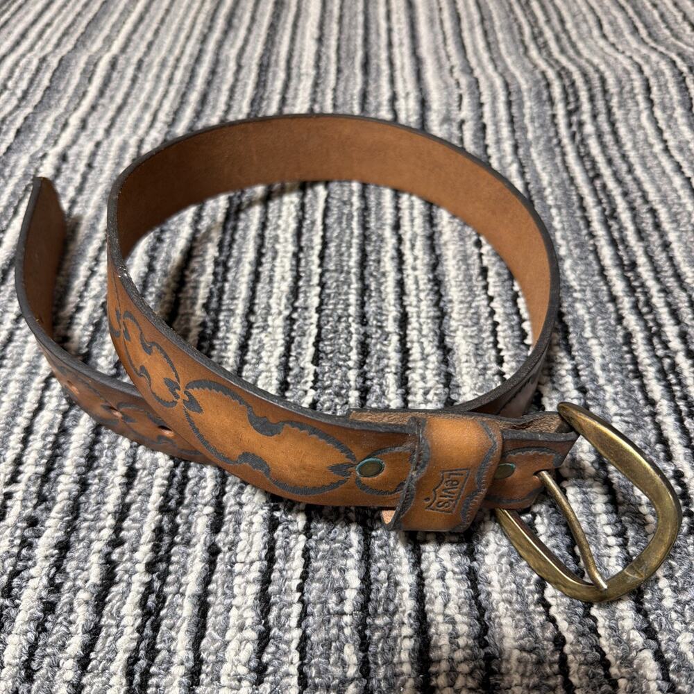 Vintage Levis Harness Leather Belt Mens Sz 32 Western Cowboy Buckle Made In USA